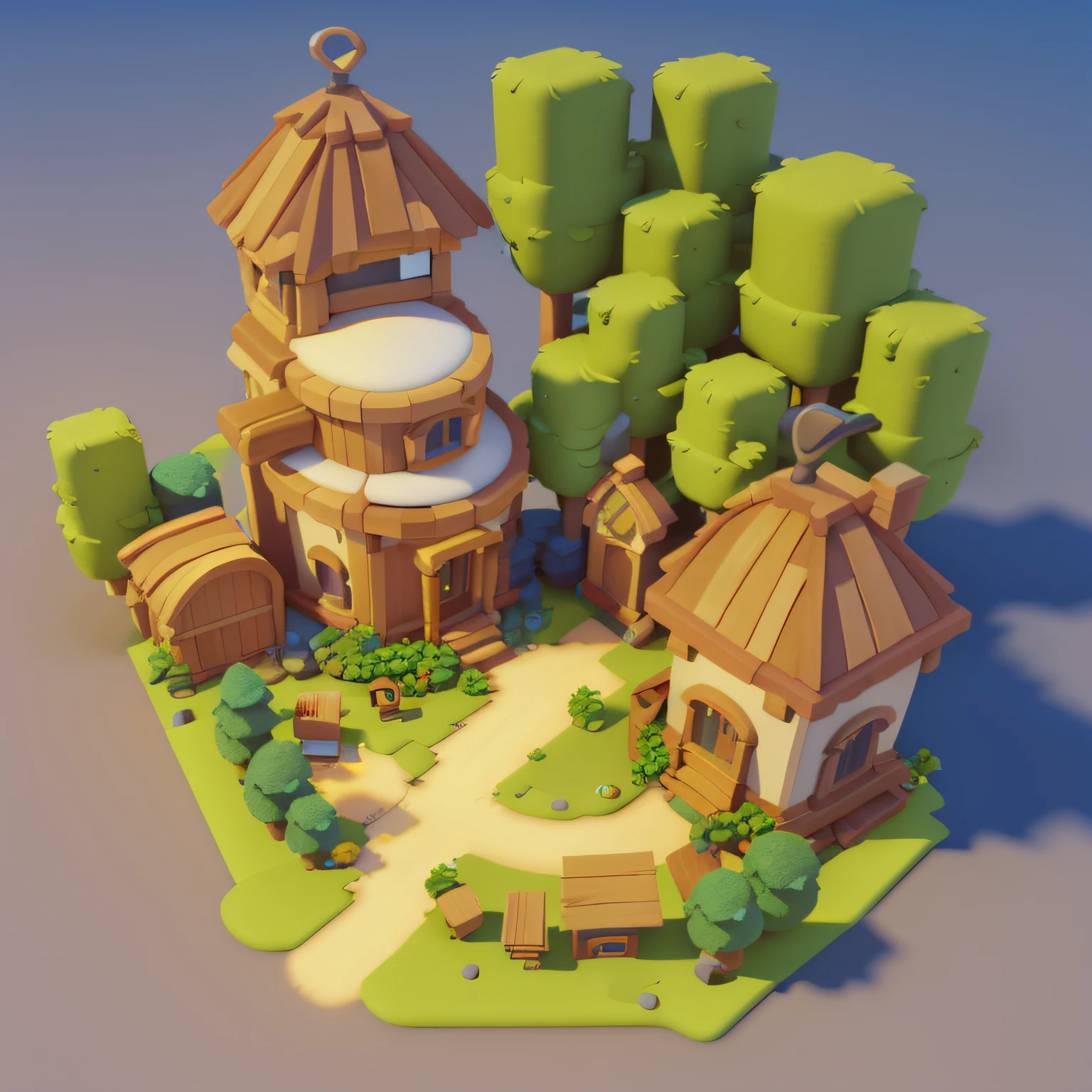 A game architectural design, Cartoony,Logging yards,Trees match the building,casual game style,。,。,。,。,。,。.3D, blender,closeup cleavage,tmasterpiece,super detailing,best qualtiy