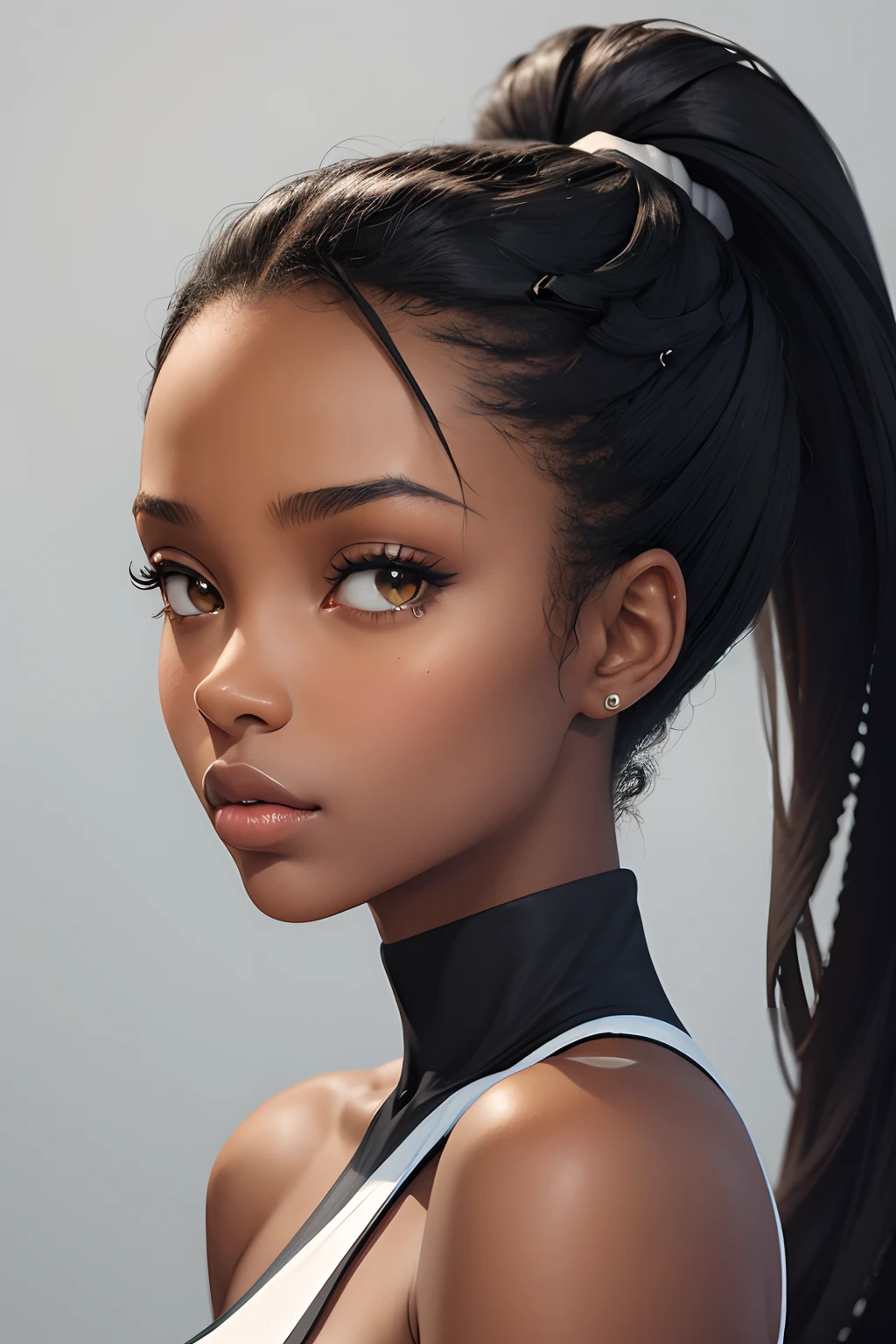 (masterpiece, best quality), deep ebony 1girl, beautiful face, ponytail