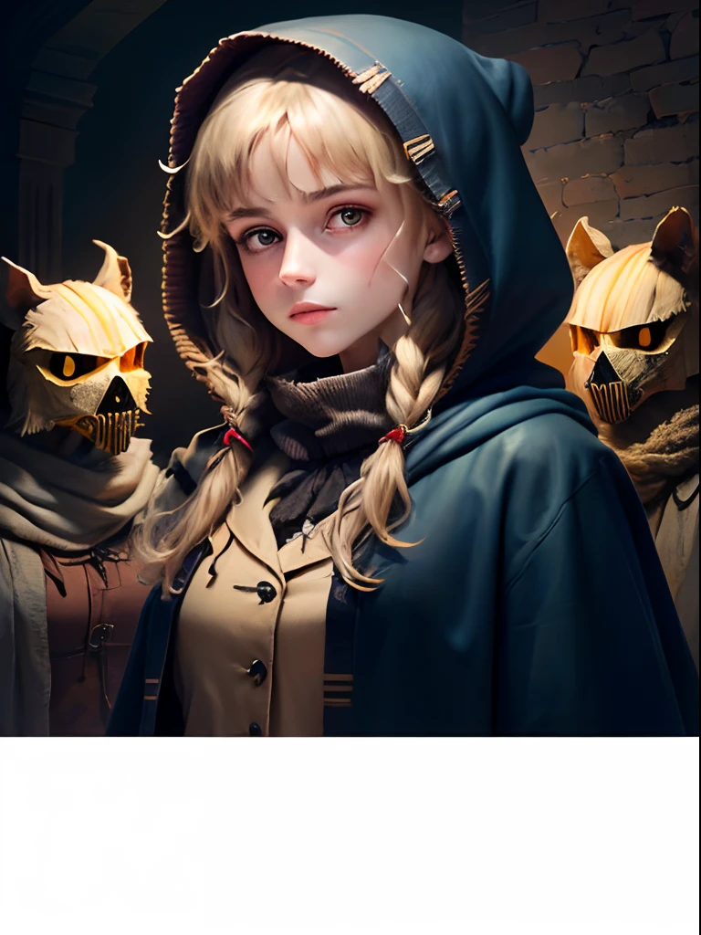 (Masterpiece:1.3),(Best quality:1.2),8k,absurdes,Unity 8K Wallpapper,(Extremely detailed:1.3),Hautes Valeurs, 1fille,Scarecrow Head, hood up, robe,Griffes,(squelette:0.9),Eventreur,seulement,Doigts longs,portrait,