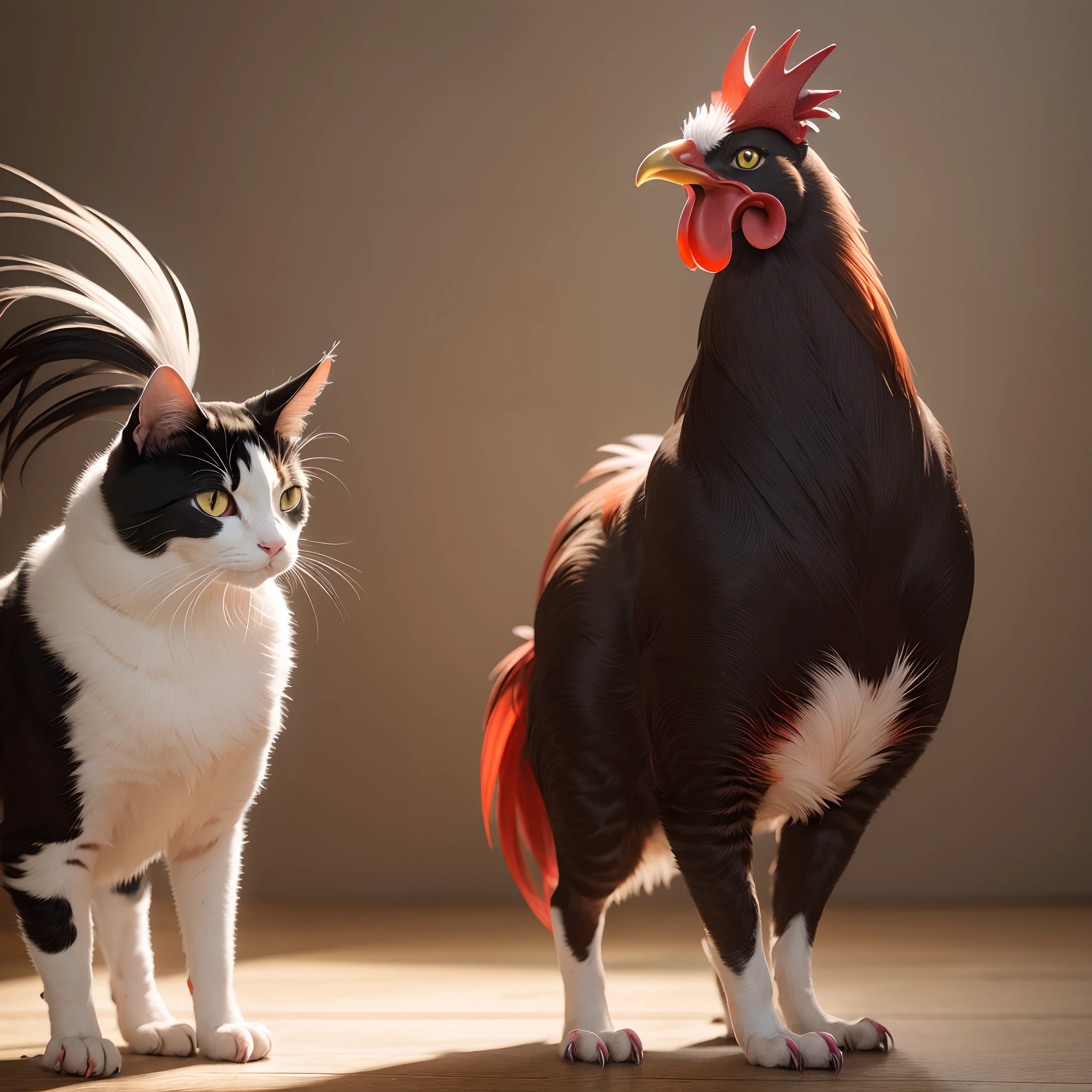 Rooster cat hybrid, perfect illumination, light background