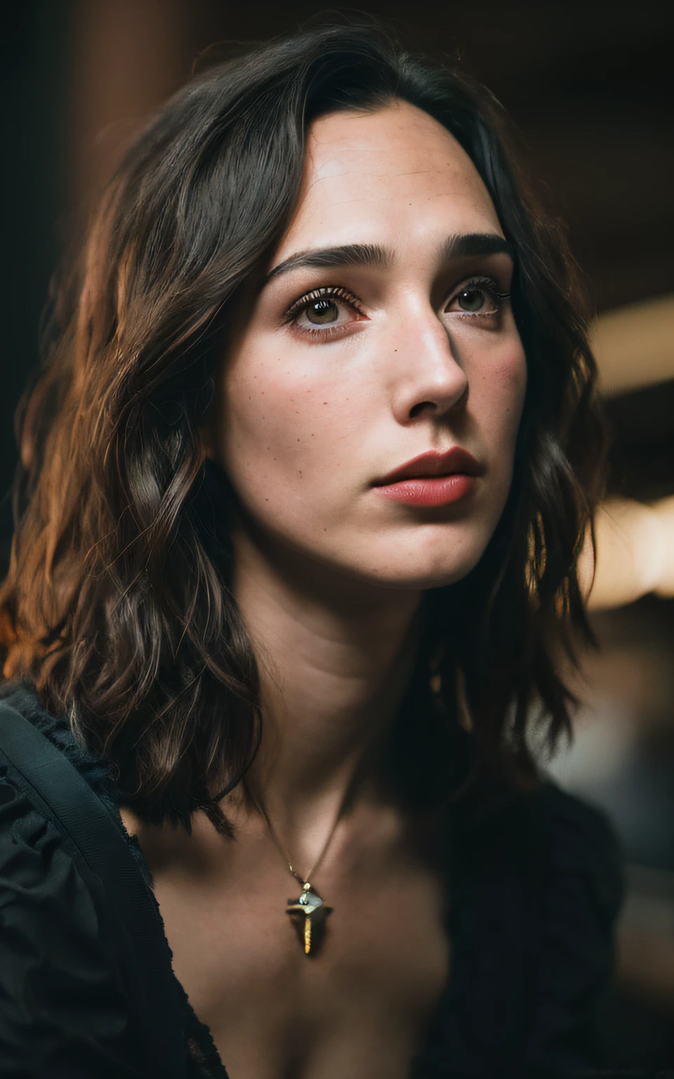 (Melhor Tiro, fotografia editorial de uma jovem de 30 anos gal gadot), (rosto altamente detalhado:1.4) (sorrir:0.7) (fundo biblioteca dentro escuro, Moody, estudo privado:1.3), Steampunk Pirate Airship, Directed by: Lee Jeffries, Nikon D850 | | | | | | | | | | | | | | | | | | | | | | |, Fotografia Stock Film, 4 Kodak Portra 400 ,camera f1.6 lentes, cores ricas, hyper realistic, Textura realista, dramatic lighting, Cinestill 800 Flowing Dress with Messy Black Fabrics Short Hair, sérdas, (sardas:].4), pale skinned,