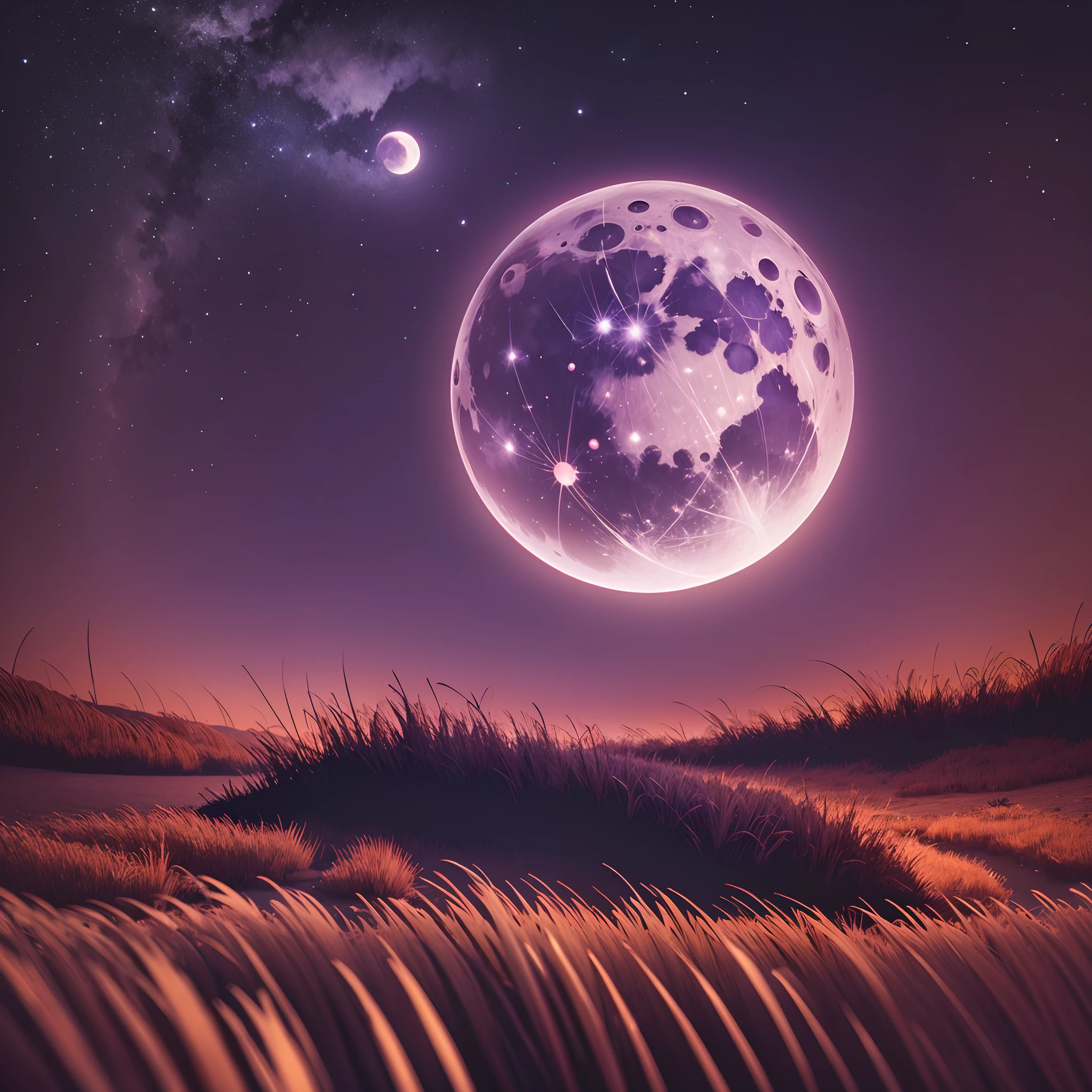 reddish night sky with bright purple moon --auto --s2