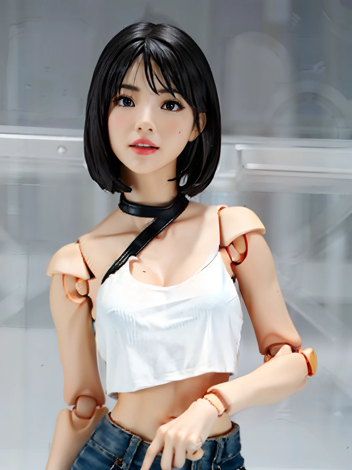 very thin adult woman，A thin body，Protruding sternum，The waist is very thin，The ribs are noticeable，Protruding ribs，The pelvic protrusion is very obvious，Pelvic width，Legs are just skin and bones，Fair skin，Short hair details，thin shoulde，The waist is very thin，Sunken abdomen，Delicate arms，arm muscle atrophy，hunger，sunken lower abdomen，wearing bodysuit，Wear tight leather pants，Asia face，The waist is particularly thin，angry look，Excessive weight loss，The face is sunken and thin，Severe malnutrition，hunger，Weak，anorexia