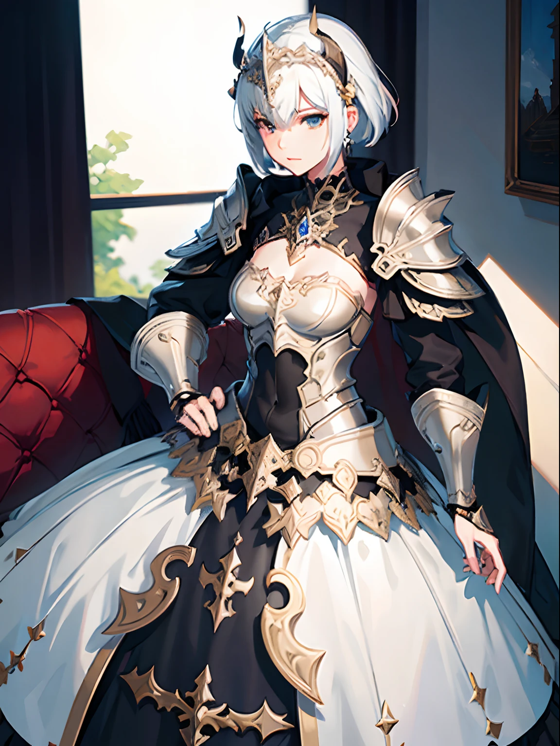 Personaje de anime vestido con armadura que sostiene una espada y un escudo, gorgeous female paladin, Pesada armadura blanca y dorada, Cushart Krenz Key Art Femenino, female paladin, Chica armadura, portrait of female paladin, Intrincada armadura blanca y dorada, Vestido con armadura ligera, Caballero femenino, de una hermosa caballero femenina, hermosa armadura