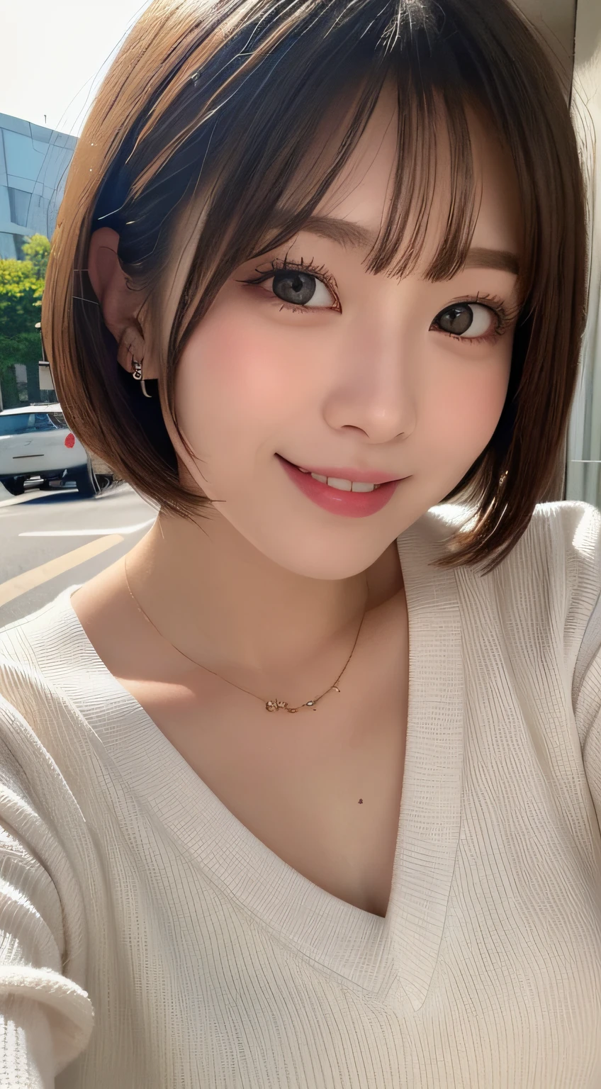 masutepiece, Best Quality, Illustration, Ultra-detailed, finely detail, hight resolution, 8K Wallpaper, Perfect dynamic composition, Beautiful detailed eyes, Women's Fashion Summer,Short bob hair,Small breasts natural color lip, Bold sexy poses,Smile,Harajuku、20 years girl、Cute、Sexy shot looking at camera