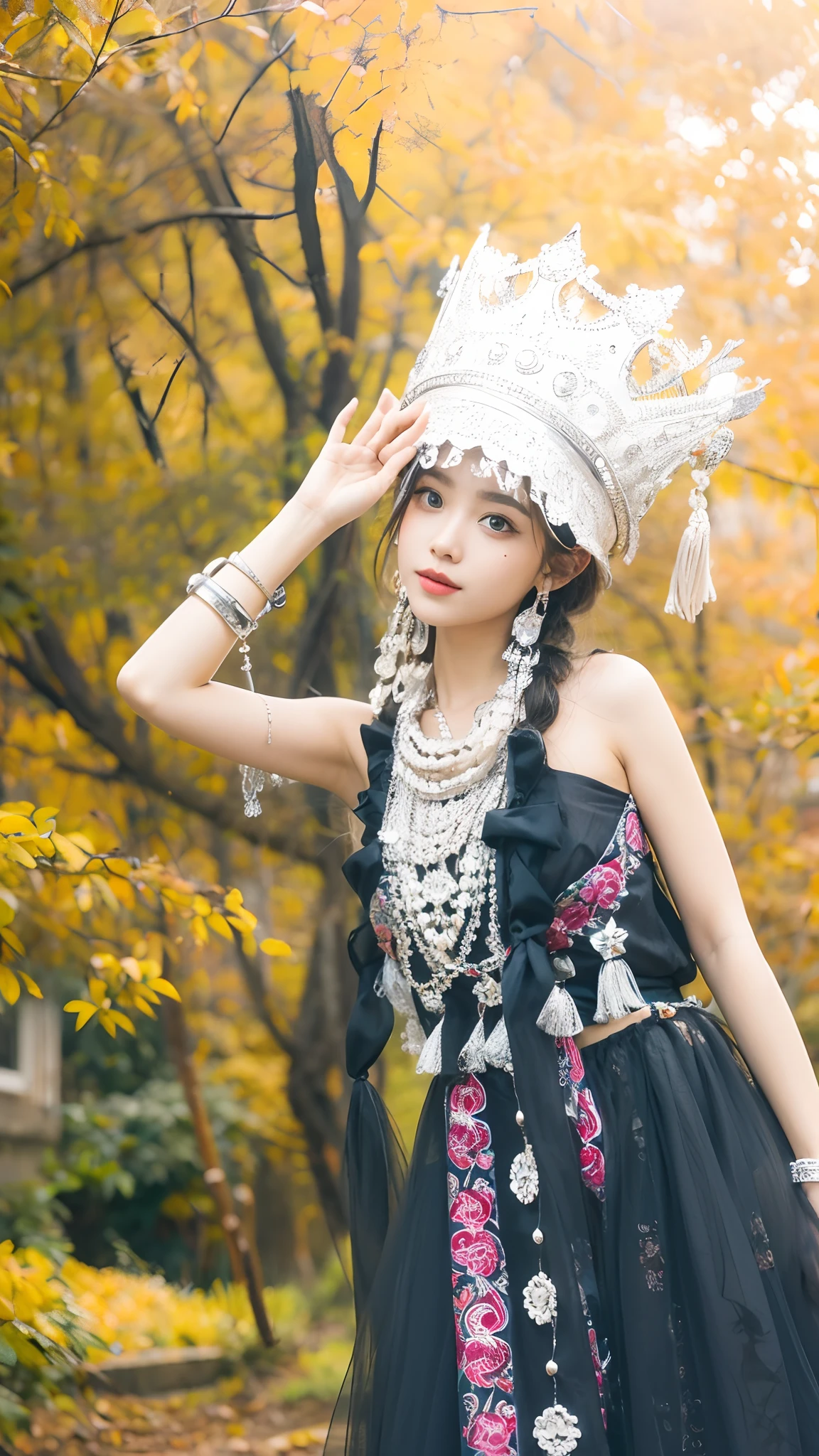 1 girl,Wears a silver crown on his head