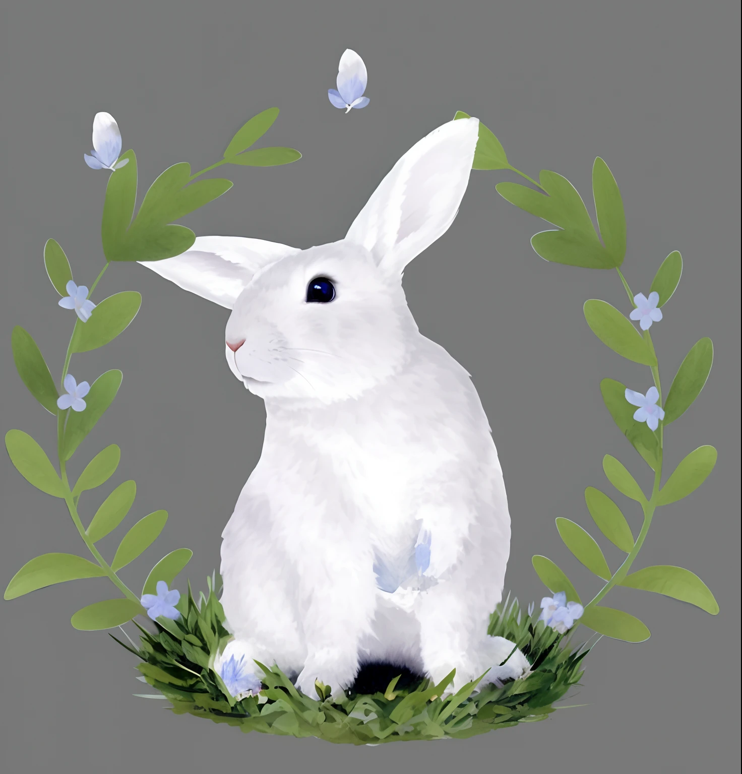 There was a white rabbit sitting on the grass,There are flowers, Rabbit, Bunny, Rabbit_Bunny, White rabbit, anthropomorphic rabbit, cute anthropomorphic bunny, a rabbit full of hope, the white rabbit, half bunny, drooping rabbity ears, detailed rabbit in the middle, with bunny rabbit ears, rabbit face only, marc davis artwork