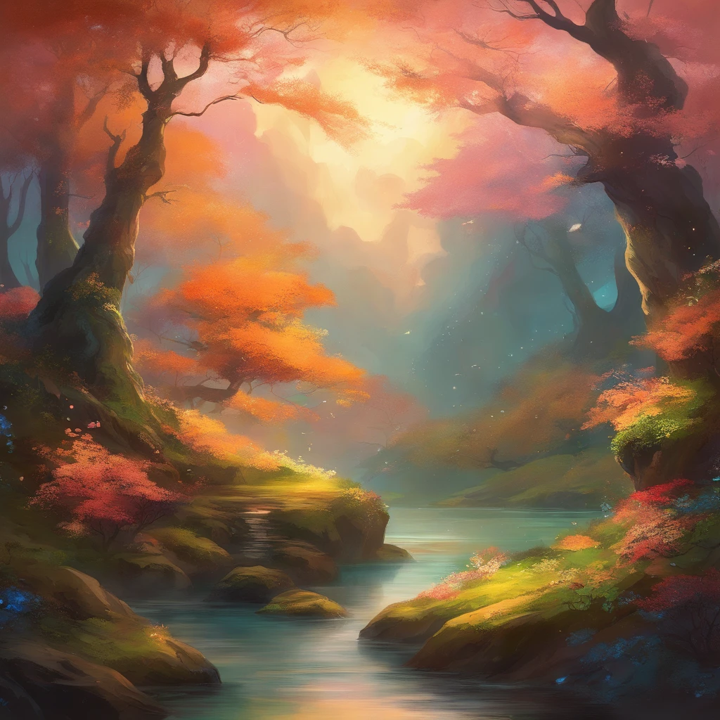 pintura estilo japonesa de uma floresta de folhas roxas anoite com a lua em diferentes fases com uma fina nevoa na pintura