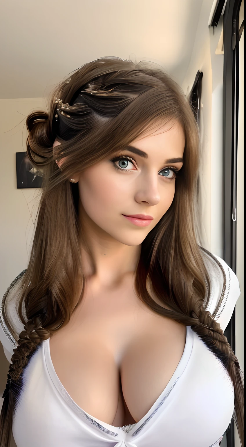 (NSFW:1.8),((Best quality, 8K, Masterpiece :1.3)), 1girll, Pretty woman who emphasizes slender abs:1.3, (Casual hairstyle, huge tit:1.6), leisure wear:1.2, inside in room, Super detailed face, A detailed eye, Double eyelids,photorealestic,stocklings