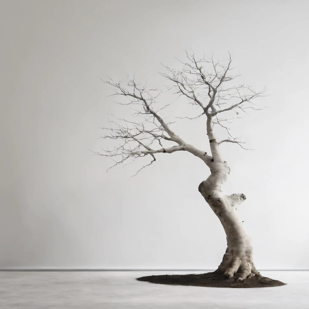 Ancient tree in an empty white tree space, fundo vazio,