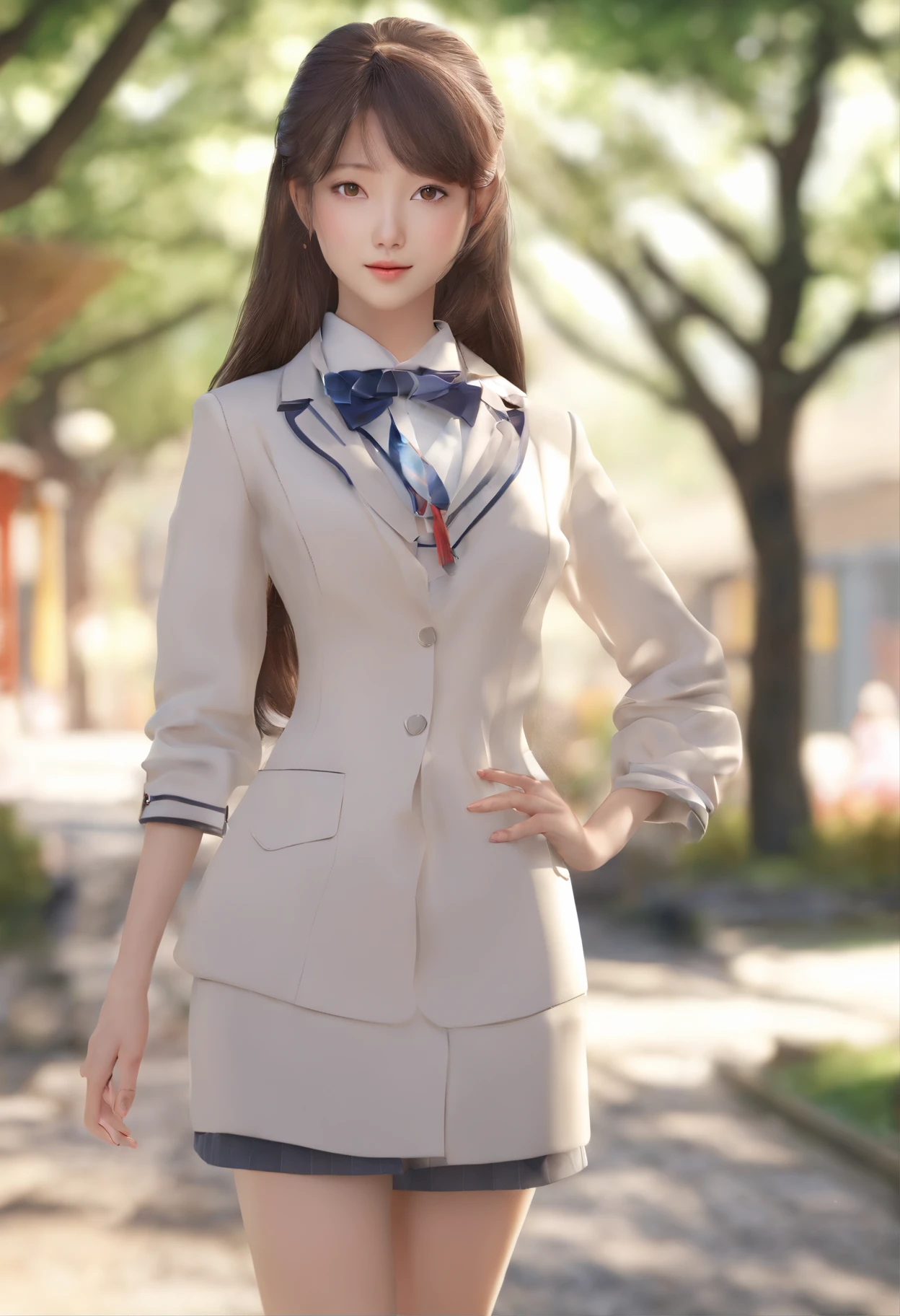 professional photo, hdr, dsrl, 4k, 1girl, beautiful korean girl, beauty face, age 17, slender body, long leg, pale skin, beauty body, long curvy hair, beauty eyes, walking with a cute white puppy, on Kyoto, no body on background, beauty face, beauty noose, beauty lips, beauty eyes, wearing a japanese high school uniform, no coat, no jacket, no vest