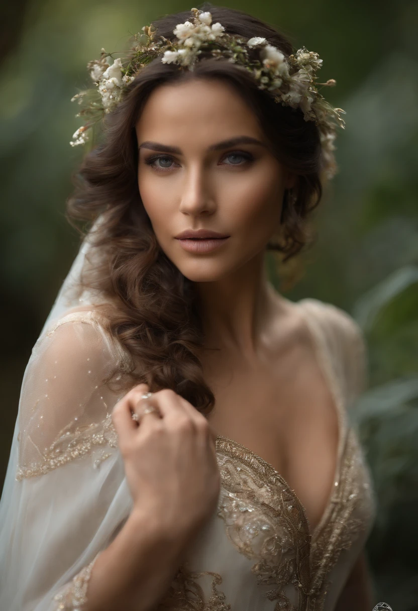 Cinematographic film based on fantasy, corps entier, de ((beautiful woman)), (Peau grecque), Regarder le spectateur, (Porter une robe (Fluid goddess outfit), (Robe ample)), (ouvrir, (firm, sagging ???????), seductive look, maternel, dur, hanches larges,((Detailed facial features)), seductive brown eyes, ventre lisse, (Sheer clothes),(detailed skin), Long Wavy Hair, (Ocean base:1.2), humide, humide, Intricate details, faible prdeondeur de champ, lighting cinematic, reflections, photographed on a Leica 10772 M-P, Objectif 50mm, f/2.8, Hdr, 8k resolution, adherents, Adorateurs, Bain Royal, submerged, backview,