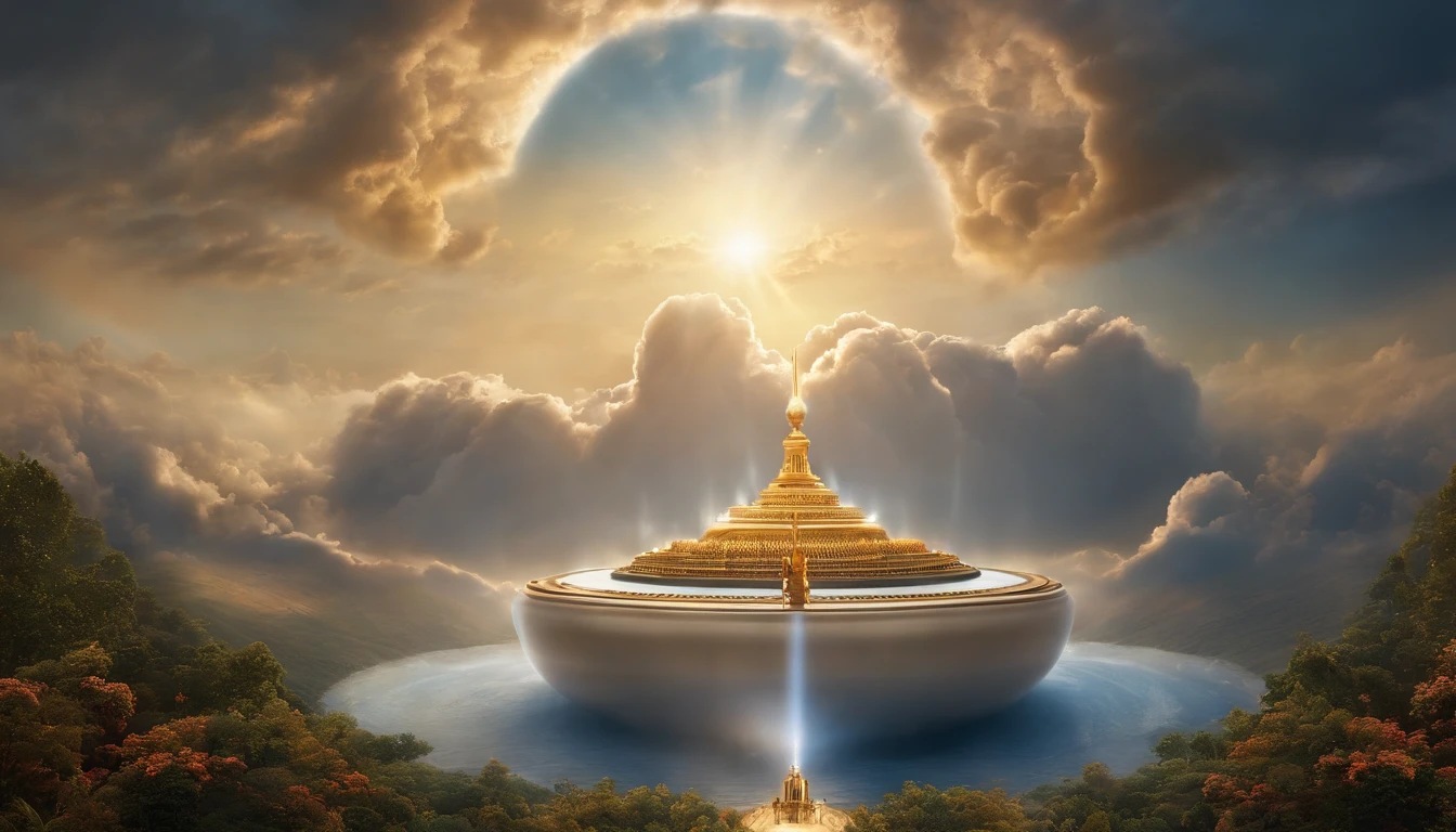 The Rapture ,Thousands of people are floating in the air,Standing on the clouds, Thousands of people are dressed in white, Raise your hands and sing hymns to praise God. The scenes are magnificent and surreal. (Best Quality, 4k, 8K, high resolucion, Masterpiece:1.2), Ultra-detailed, (realisitic, Photorealistic, Realistis:1.37), portrait of a, Vivid colors, studio lit, Sharp focus, physics based rendering, extreme detail description, Biblical Topics, grand ambience, radiant light.