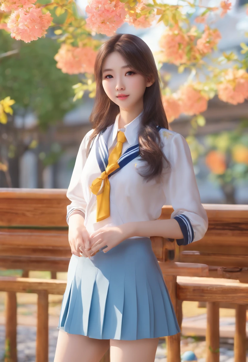 professional photo, hdr, dsrl, 8k, masterpiece. 1girl, beautiful korean girl, beauty face, , slender body, long leg, pale skin, beauty body, long curvy hair, beauty eyes, walking with a cute white puppy, on Kyoto, no body on background, beauty face, beauty noose, beauty lips, beauty eyes, wearing a japanese high school uniform, no coat, no jacket, no vest