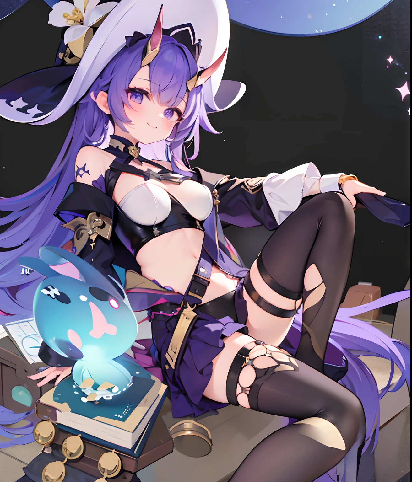 ((tmasterpiece:1.4,best qualtiy))+,(hyper-detailing)+,(Ultra-detailed eyes)+,(Ultra-detailed hair)+,dark purple eyes,Girl with a smile