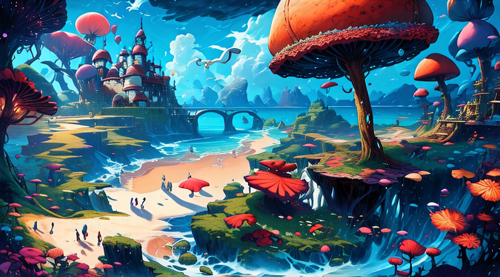 masterpiece,(best quality:1.3),fantasy_world The sea,seagull,Beach,