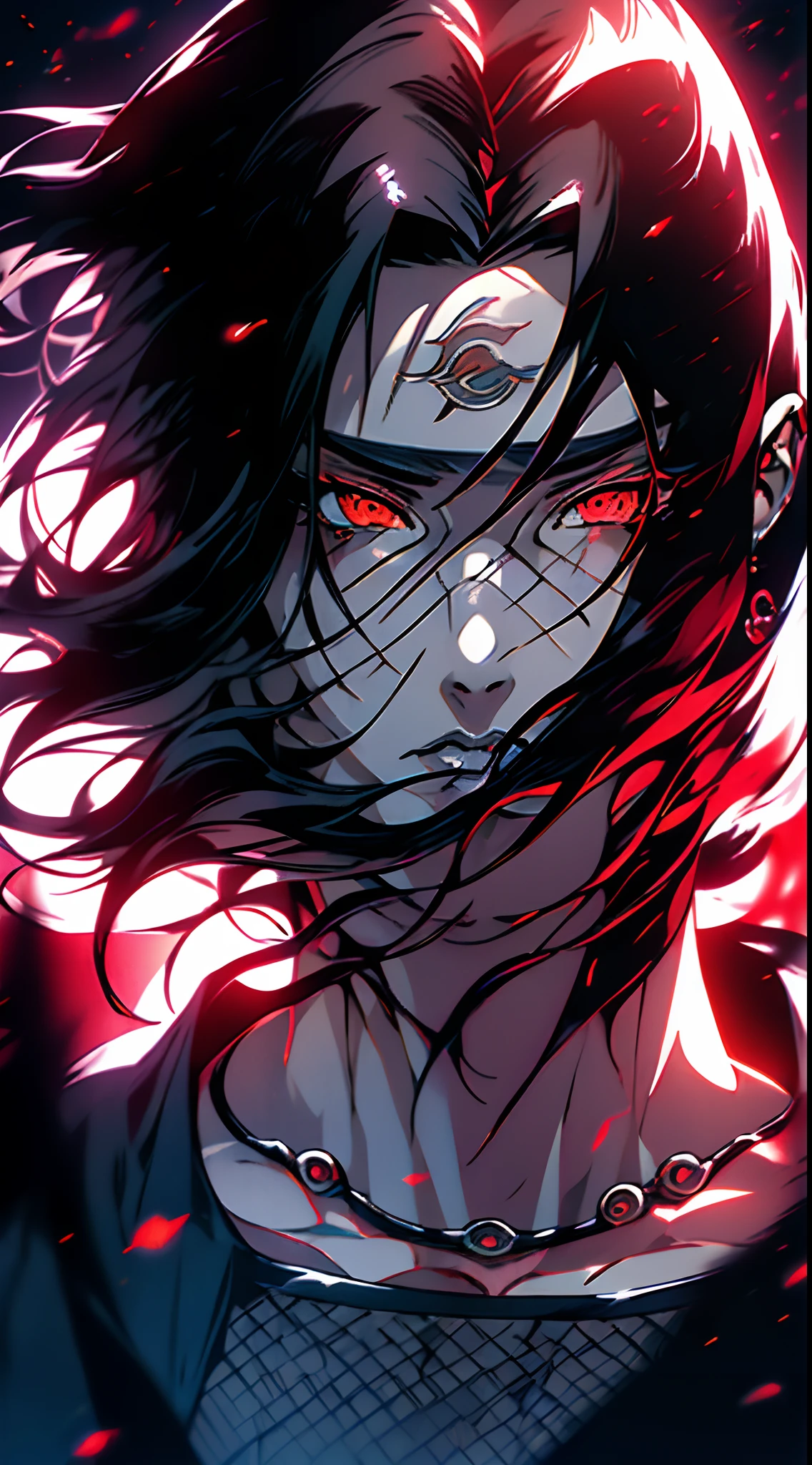 (best quality,4k,8k,highres,masterpiece:1.2),ultra-detailed,(realistic,photorealistic,photo-realistic:1.37),anime,Itachi,wallpaper,dark,evil,cool,sharingan,mysterious,sinister,black,red,sharp focus,vivid colors,night,moonlight,contrast,shadow,masked face,piercing eyes,intense gaze,fiery background,haunting,legendary ninja,three tomoe,badass pose,intricate details,artistic interpretation,stylistic portrayal,exquisite brushwork,high-contrast lighting,emotional depth,powerful presence,mythical aura,meticulous illustration,character depth,action-packed,ethereal beauty,hairstyle,allegiance to Akatsuki.
