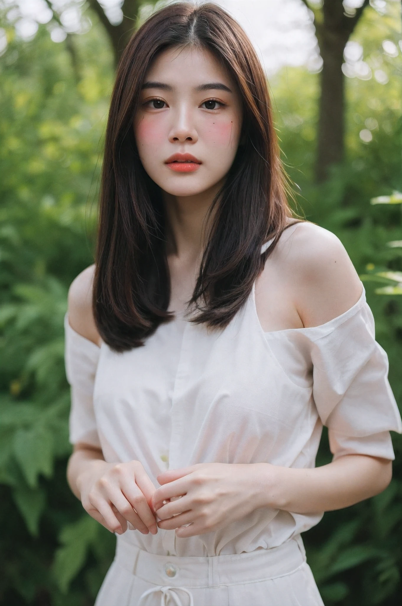 A superb exquisite real beautiful girl, natural straight hair, extremely delicate, straight facial features, peerless beautiful girl, soft, dreamy quality, light white and dark brown, exaggerated facial features, solid color, frank holly, delicate face, bright lips slightly open, slender waist, soft curves, naked, real light and shadow, super fine, 4k, natural moving, realistic, Ultra high resolution,(at the outdoor:1.4), (nsfw:1.4)