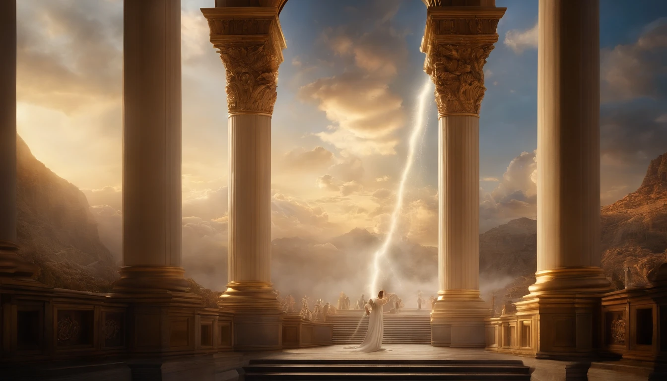 The Rapture ,Thousands of people are floating in the air,Standing on the clouds, Thousands of people are dressed in white, Raise your hands and sing hymns to praise God. The scenes are magnificent and surreal. (Best Quality, 4k, 8K, high resolucion, Masterpiece:1.2), Ultra-detailed, (realisitic, Photorealistic, Realistis:1.37), portrait of a, Vivid colors, studio lit, Sharp focus, physics based rendering, extreme detail description, Biblical Topics, grand ambience, radiant light.