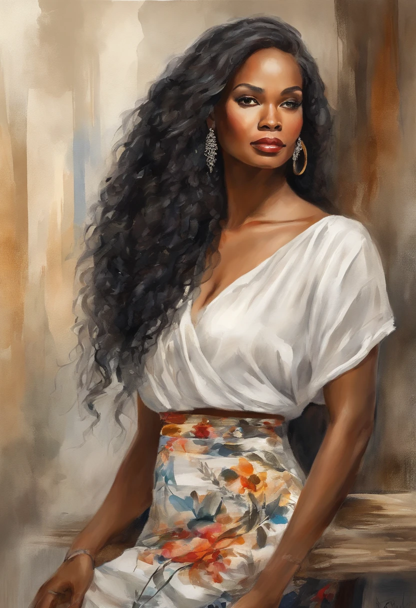 ((Hyper-Resolution)), (Complex details), african american woman, full bodyesbian, a white long skirt, Very beautiful and elegant African American woman, 30 I，55 kg, Sexy, ccurateblack hair, Black Hair Color, perfect hair, A strand of fine hair, detail in face, in a office, Wear video school glasses