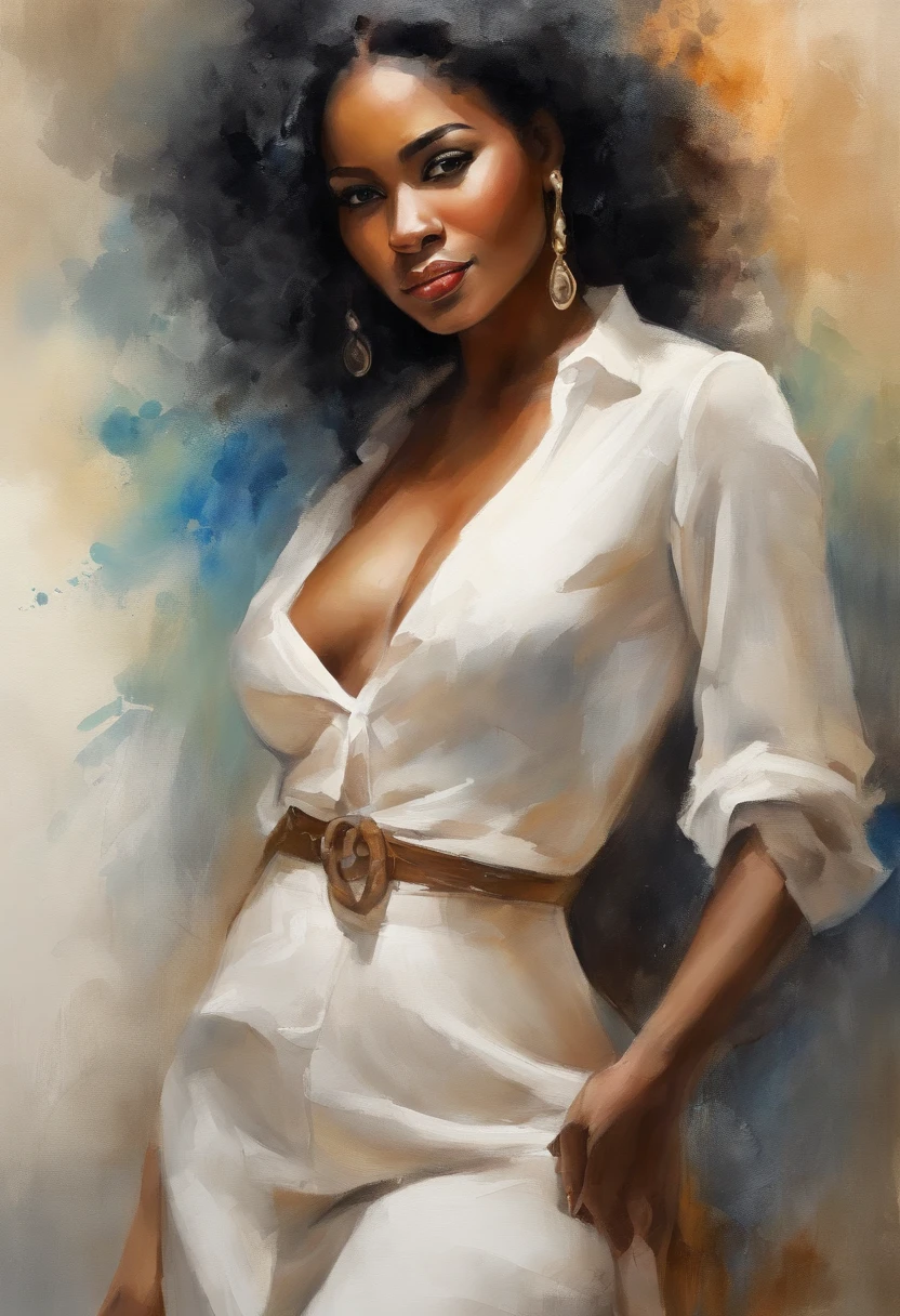((Hyper-Resolution)), (Complex details), african american woman, full bodyesbian, a white long skirt, Very beautiful and elegant African American woman, 30 I，55 kg, Sexy, ccurateblack hair, Black Hair Color, perfect hair, A strand of fine hair, detail in face, in a office, Wear video school glasses