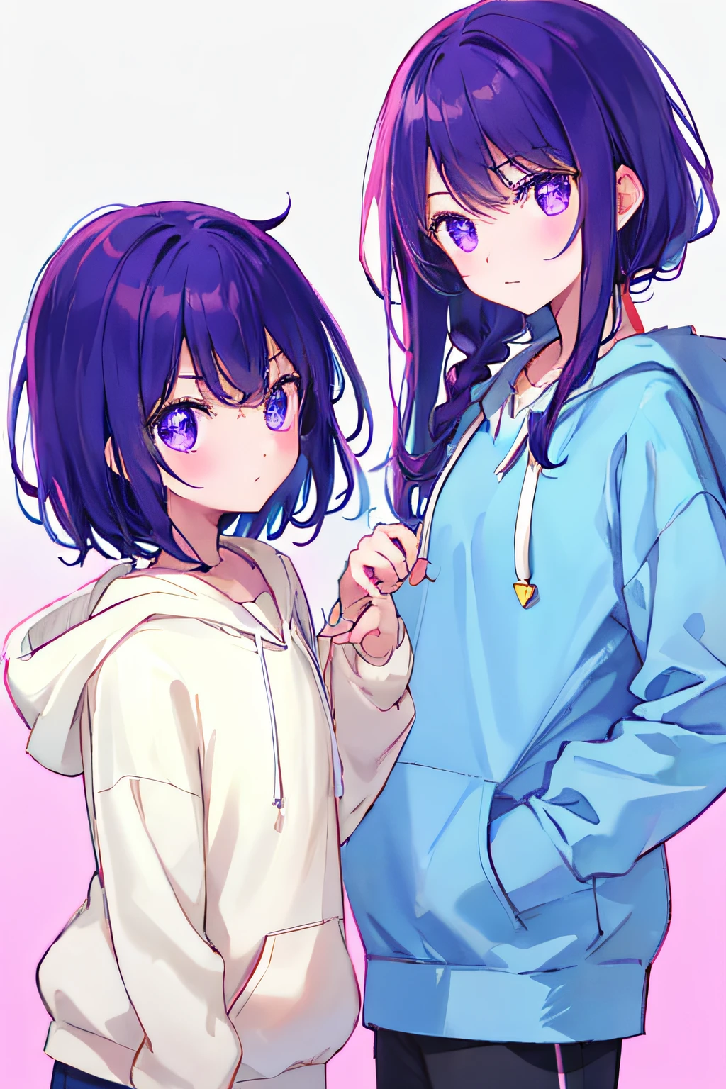 Purple-haired boy、bob、Purple hoodie、cute little
