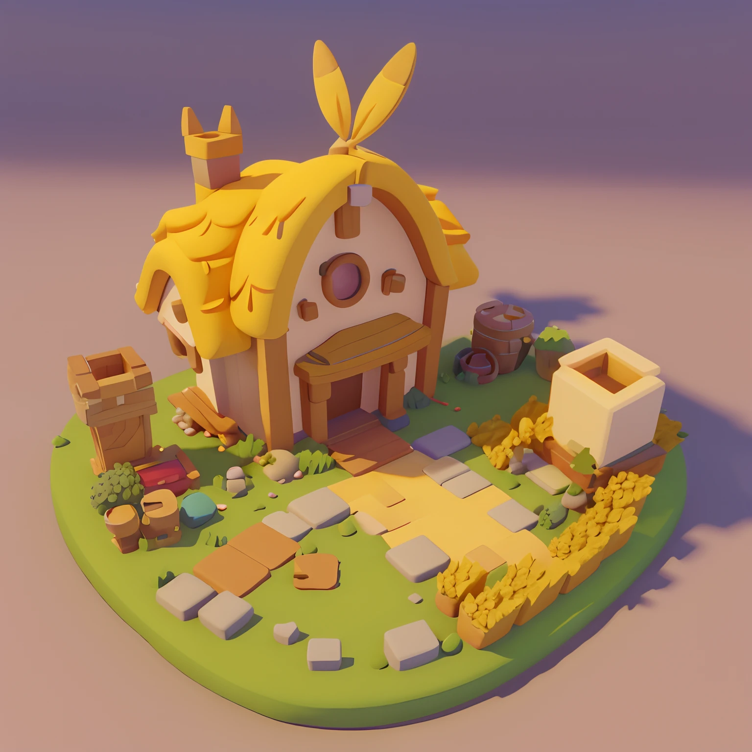 Game scene design, Cartoony,field,The wheat matches the architecture,casual game style, 。.。.。.。.。.。.3D, blender,closeup cleavage,tmasterpiece,super detailing,best qualtiy