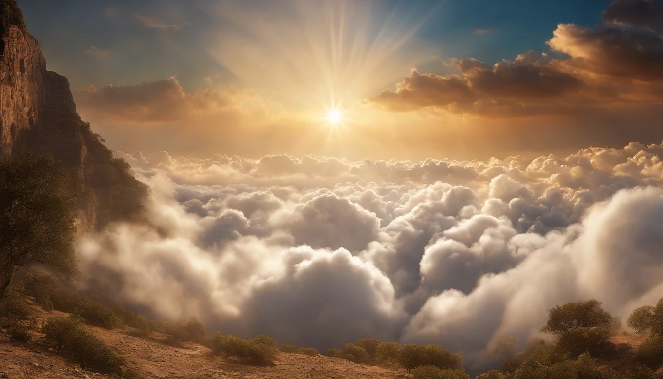 The Rapture ,Thousands of people are floating in the air,Standing on the clouds, Thousands of people are dressed in white, Raise your hands and sing hymns to praise God. The scenes are magnificent and surreal. (Best Quality, 4k, 8K, high resolucion, Masterpiece:1.2), Ultra-detailed, (realisitic, Photorealistic, Realistis:1.37), portrait of a, Vivid colors, studio lit, Sharp focus, physics based rendering, extreme detail description, Biblical Topics, grand ambience, radiant light.