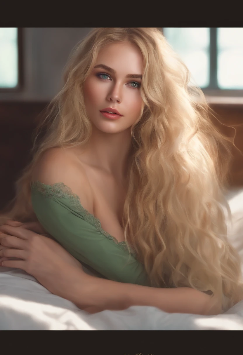 ((best quality, masterpiece)), Blonde haired girl, long hair, green eyes, freckles on her cheeks, in bed, naked, vibrator