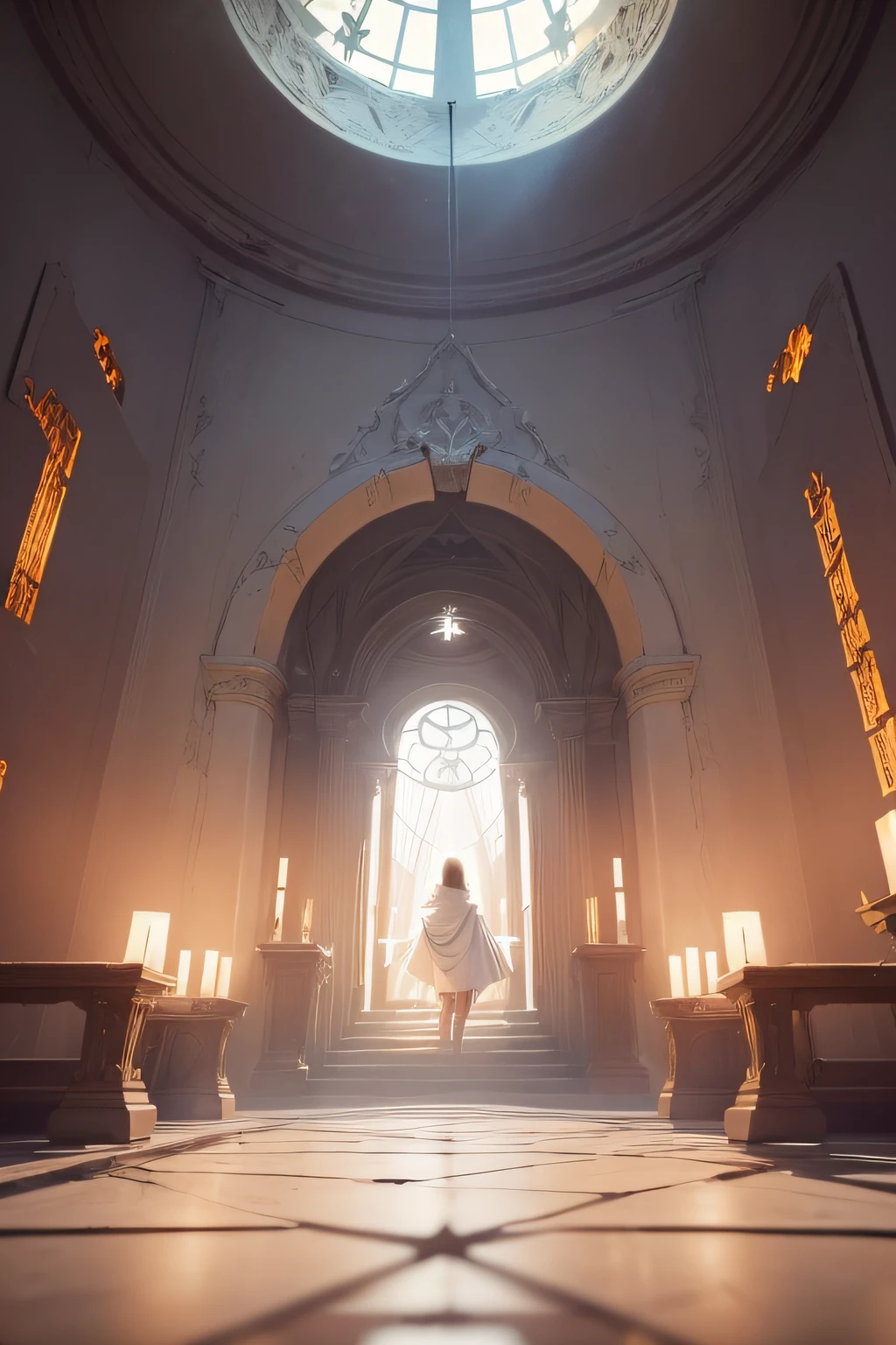 angelicales、(SeventhHell:1.8) (ecovault:1), ((raw, analog style)), Cinematic lighting, Atmospheric light, Divine Light, Super fine, bloom, Dramatic atmosphere, centering, thirds rule, F/1.4, 6 mm, high-angle shot, Very sophisticated、Beautiful fece, amazing, Fine detail, masutepiece, Ultra Detail, High resolution, (Best Illustration), (Best Shadow), Convoluted, ((Person in a white robe))),