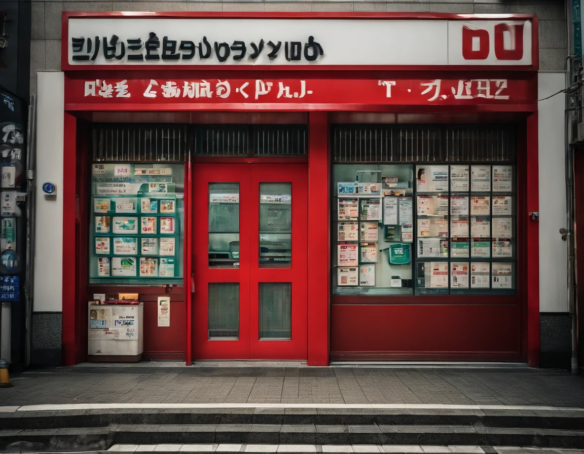 after noon ,ikebukuro in tokyo, tenant building, appearance, clinic, cram school, ((entrance)),((automatic door:1,5)),messy,advertisements and posters