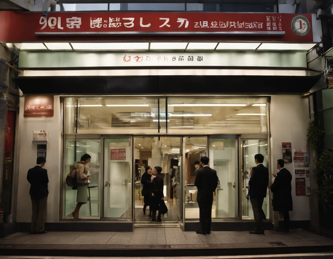 after noon ,ikebukuro in tokyo, tenant building, appearance, clinic, cram school, ((entrance)),((automatic door:1,5)),messy,advertisements and posters