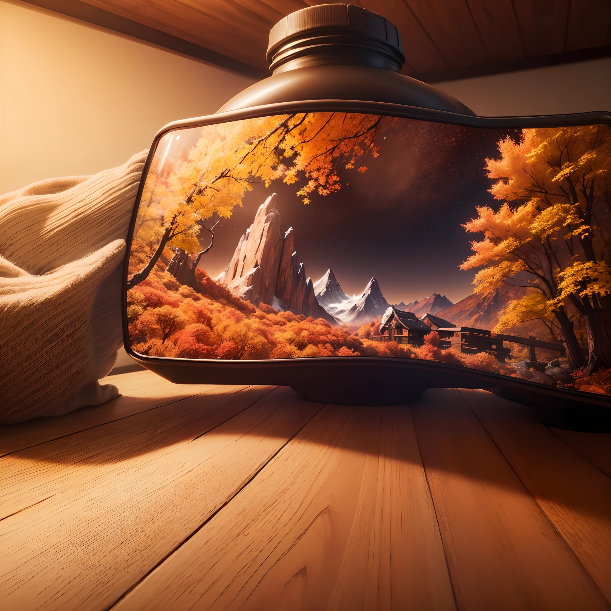 (autumn mountain scenery in the bottle:1.2) for livingroom,(extremely detailed CG unity 8k portrait:1.3),(Masterpiece: 1.3),(Highest Quality:1.4),