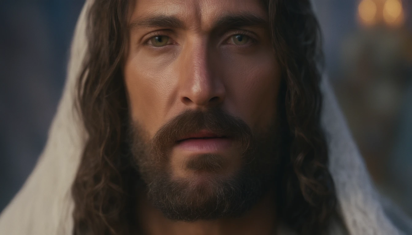 (symmetry),centered,a ((close)) up portrait,(Jesus),a very thin white prime man with long hair and a beard,wearing a long white robe,35mm,natural skin,clothes detail, 8k texture, 8k, insane details, intricate details, hyperdetailedhighly detailed,realistic,soft cinematic light,HDR,sharp focus, ((((cinematic look)))),intricate, elegant, highly detailed