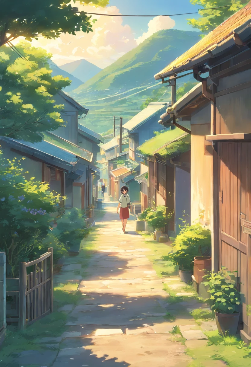 In a rural village background.