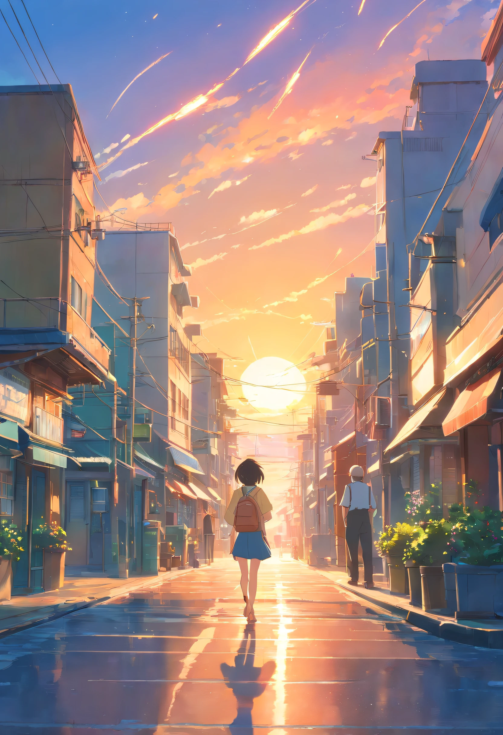 obra-prima, melhor qualidade, estilo Vidas ao Vento, de Hayao Miyazaki, produzido pelo Studio Ghibli, brilhante, feliz, Soft lighting and Warm, sun sunset, (Sparks: 0,7)