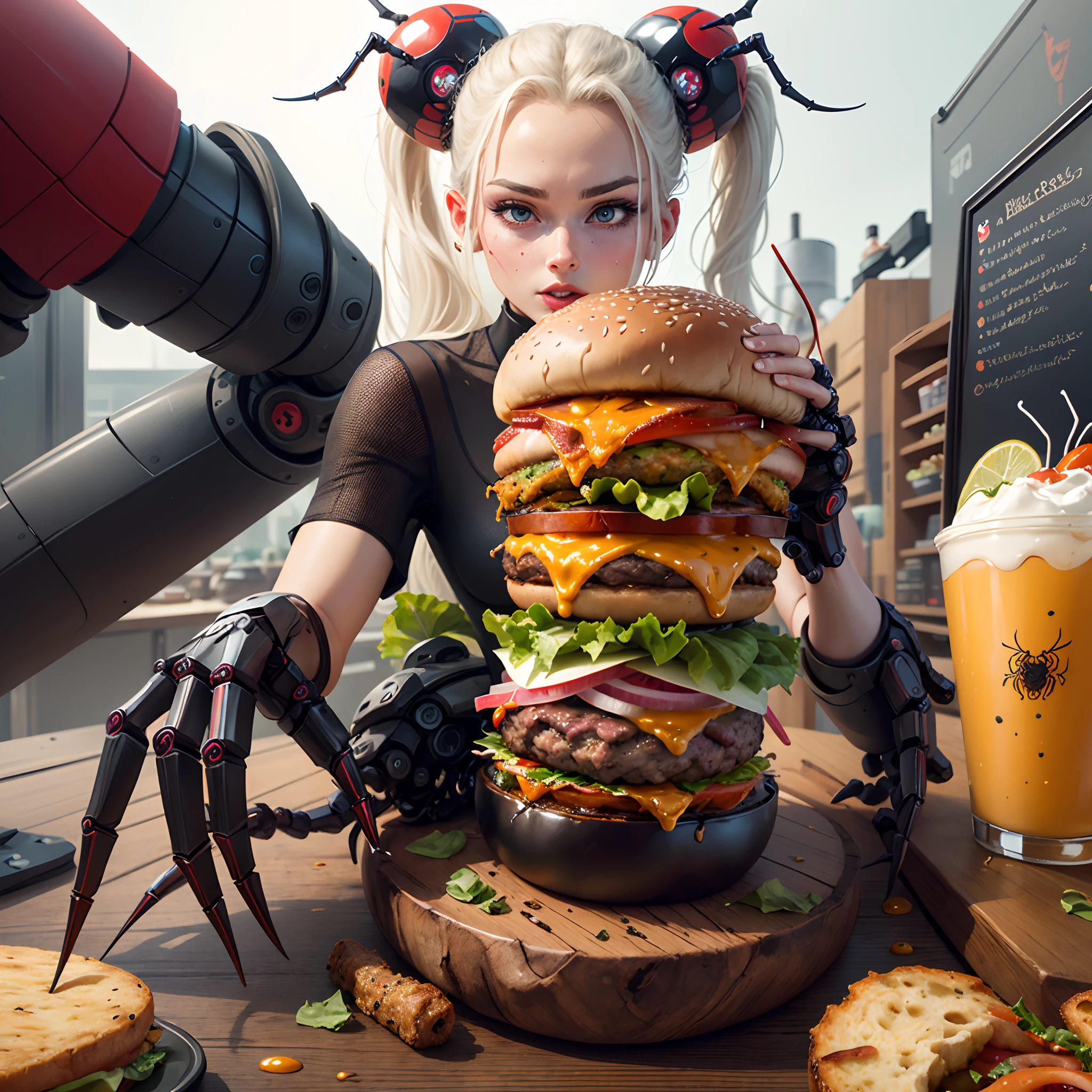 Burger with robotic spider legs