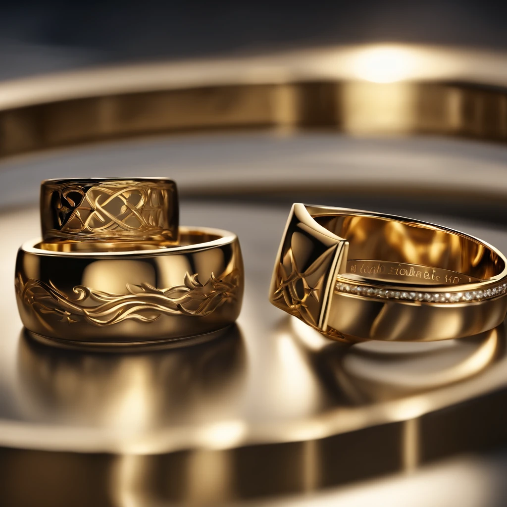 ((Ring design concept art)),Yellow gold ring,(Ring concept blueprint),((Ring rings in the shape of waves)),Engraved five-pointed star,(Fine craftsmanship),Hemming,Natural sunlight,Shining Effect