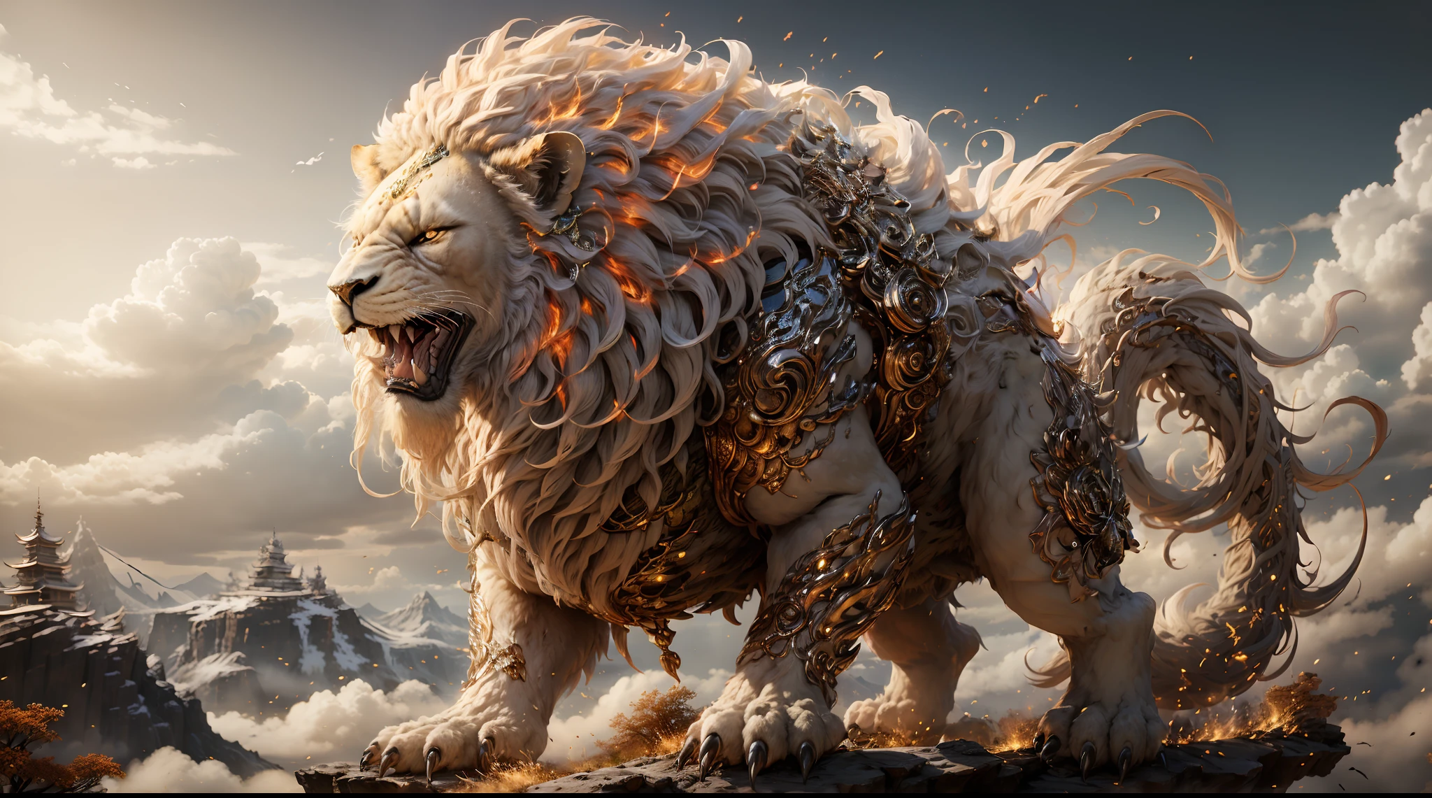Great Wilderness East Meridian,dream-state、fanciful、the Lion、tmasterpiece,Toenails,sickle,salama,Layered hair,Multicolored fur,Riding,超高分辨率,high high quality,Export details