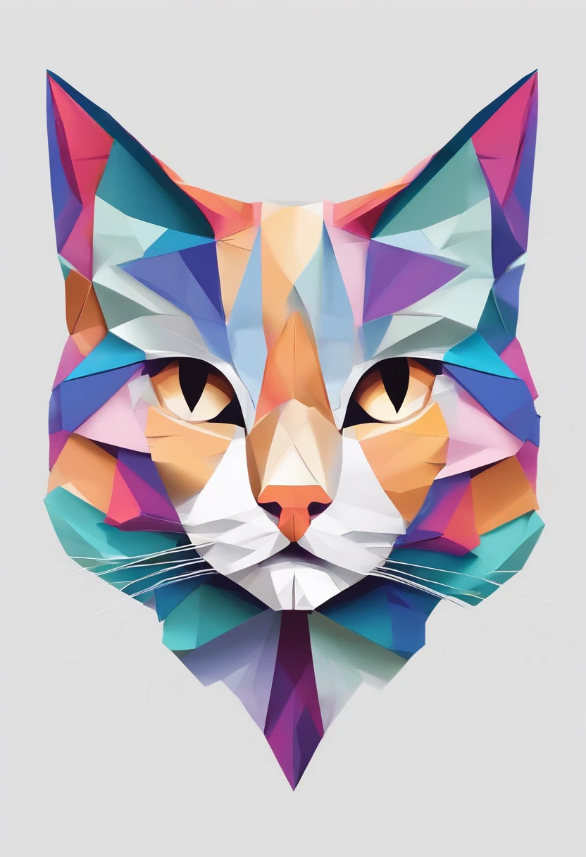 Colorful logo, Cute minimalist illustration of kitten head vector art, devant, magique, Design pointu, Memorandum of Understanding, couleur monochrome, Dark Magic Colorful Splatter Paint, Conception de t-shirt, Studio Ghibli Style, The design must be vector art . Using Adobe Illustrator, Create a, Logo simple mais captivant. Keep the design centered on the cat's eye, Capture its uniqueness and charm. The logo should evoke a sense of sophistication and tranquility. Emphasis on low-poly styling adds a touch of luxury. The overall aesthetic should be sleek and stylish, pertinent par rapport aux objectifs de votre marque et de votre logo, Black Backgrounds, ((Simemeter)) It's a little cat