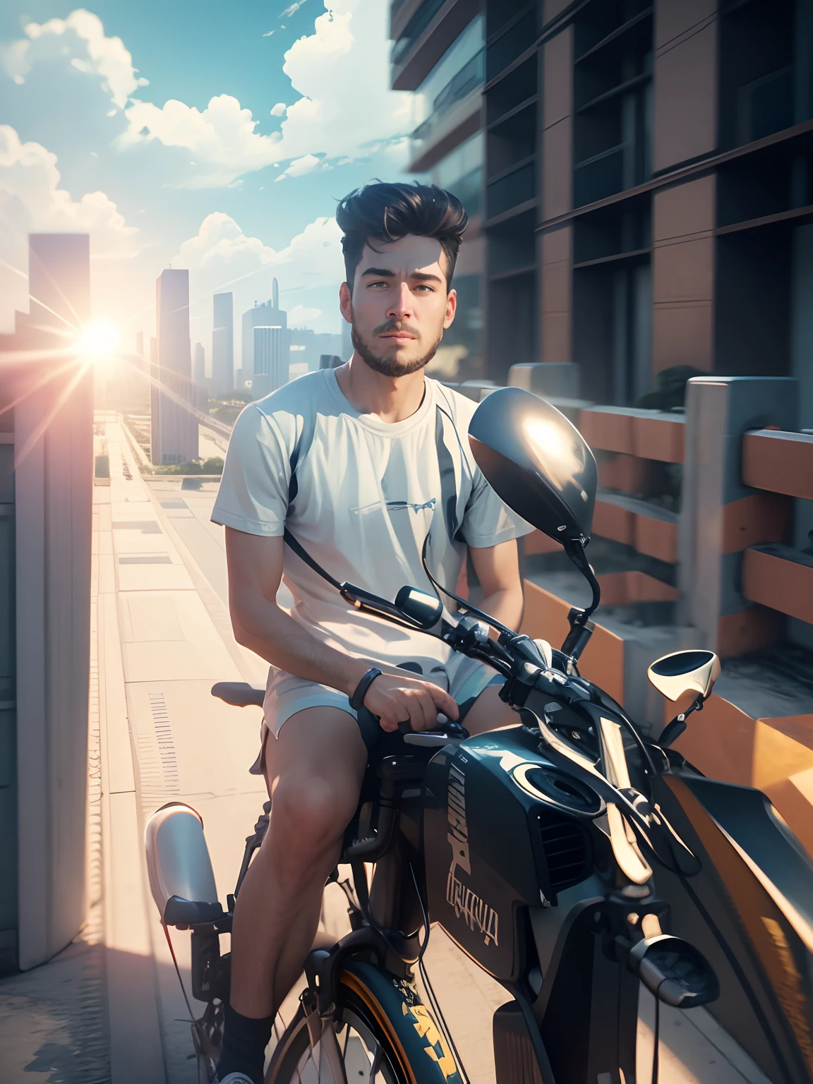 Cartoon with bike futurealtic background 8k High quality