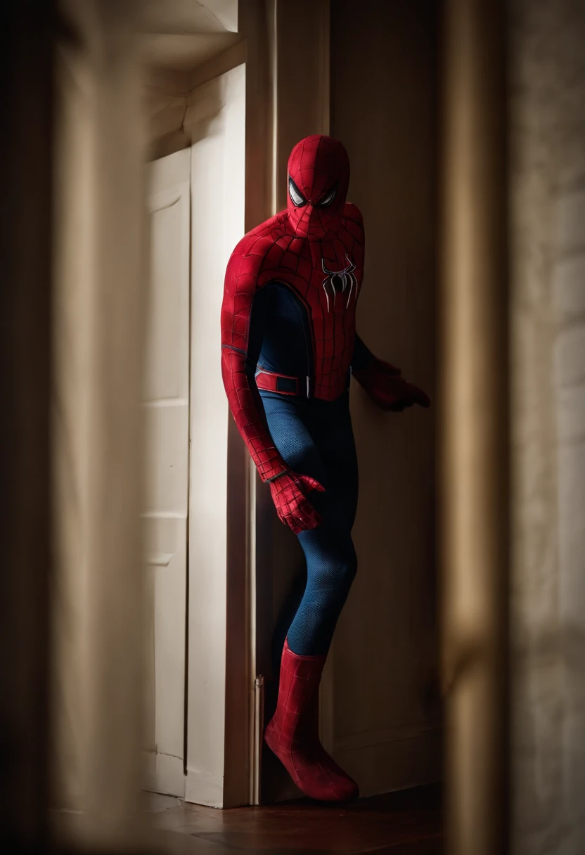 Capture Spider-Man playfully using his wall-crawling ability to prank other heroes, like sticking Captain America's shield to the ceiling