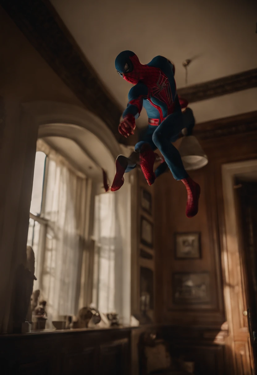 Capture Spider-Man playfully using his wall-crawling ability to prank other heroes, like sticking Captain America's shield to the ceiling