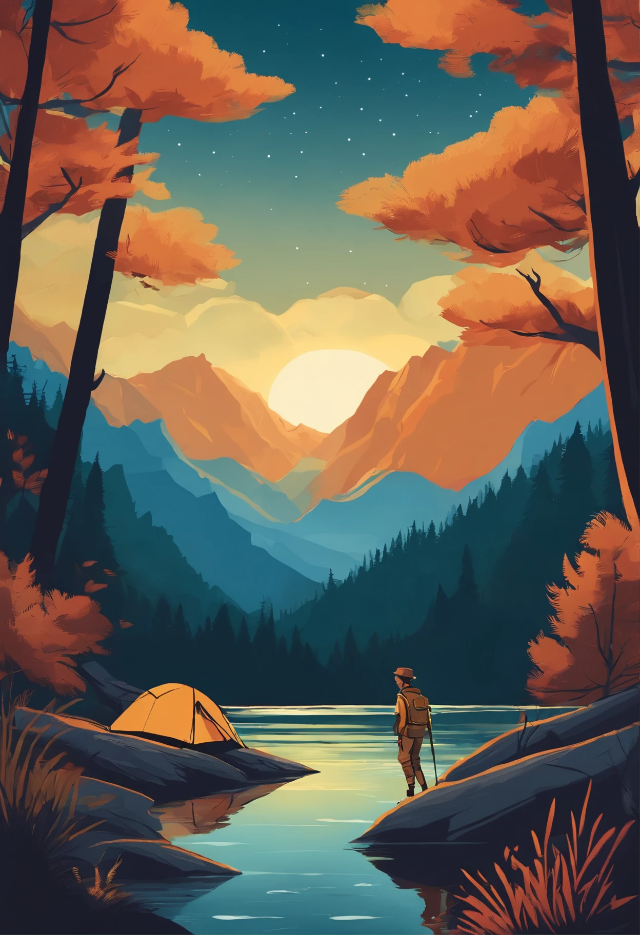 Scout in Nature: Let's paint a picture of a scout exploring and experiencing nature. You can draw scouts climbing mountains, Go through the woods or camp under the starry sky. Use bright colors and details to recreate natural landscapes and express the scout's adventurous spirit.