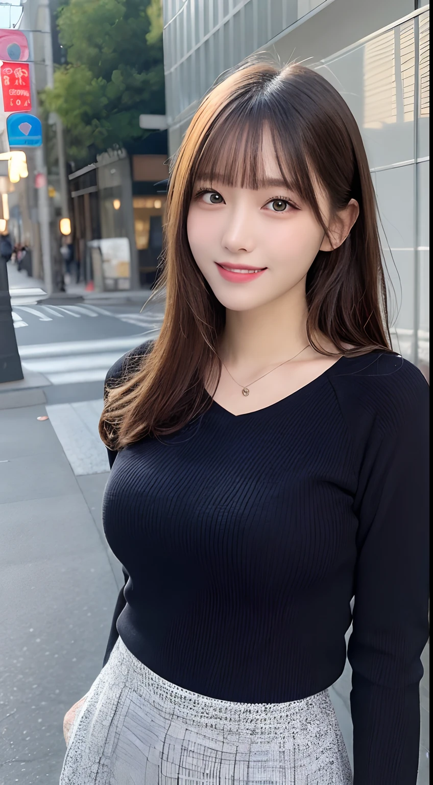 masutepiece, Best Quality, Illustration, Ultra-detailed, finely detail, hight resolution, 8K Wallpaper, Perfect dynamic composition, Beautiful detailed eyes, doress,Medium Hair, Big breasts, Natural Color Lip, Random and sexy poses,Smile,Aoyama Street Walk、20 years girl