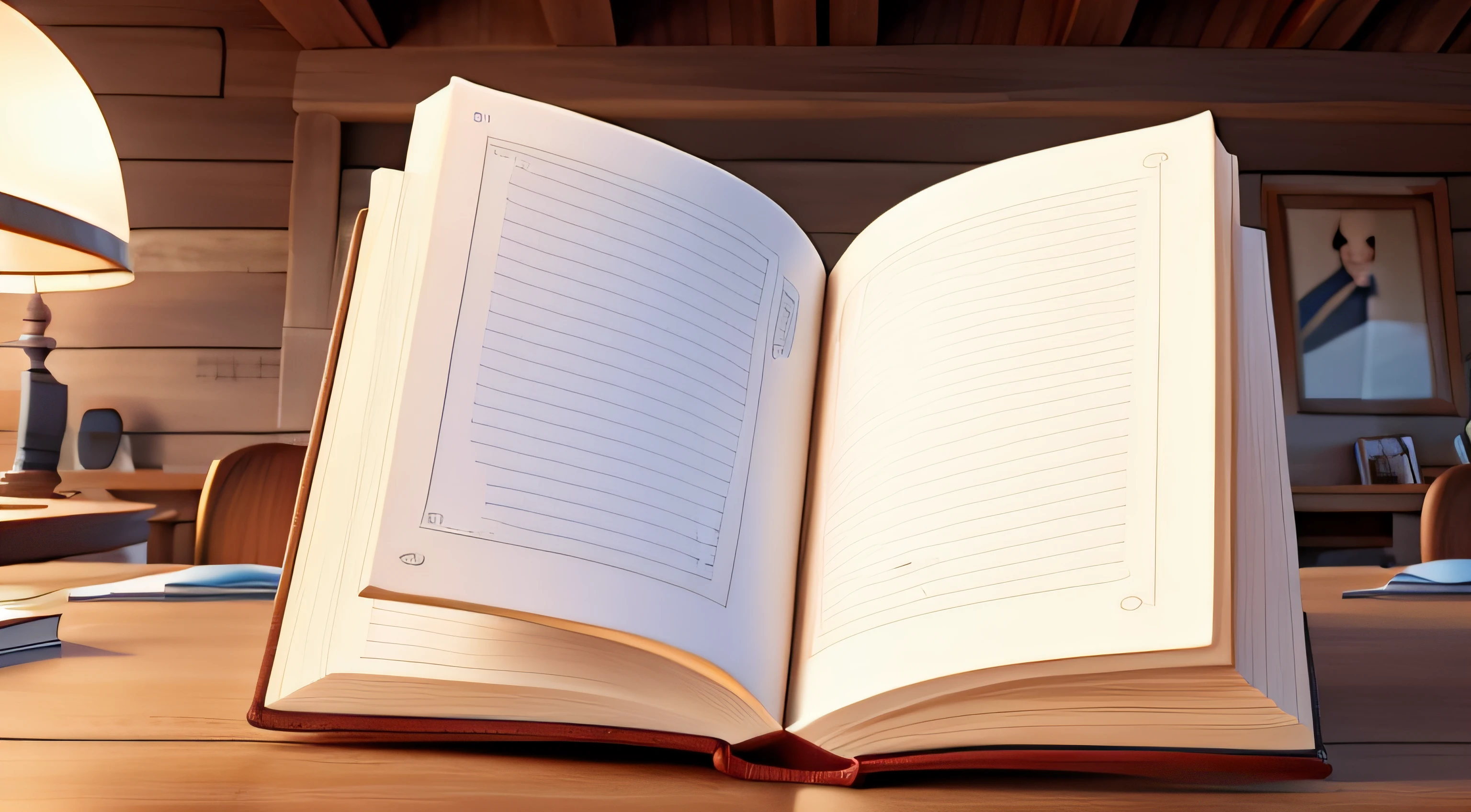 An open book on the table,down view