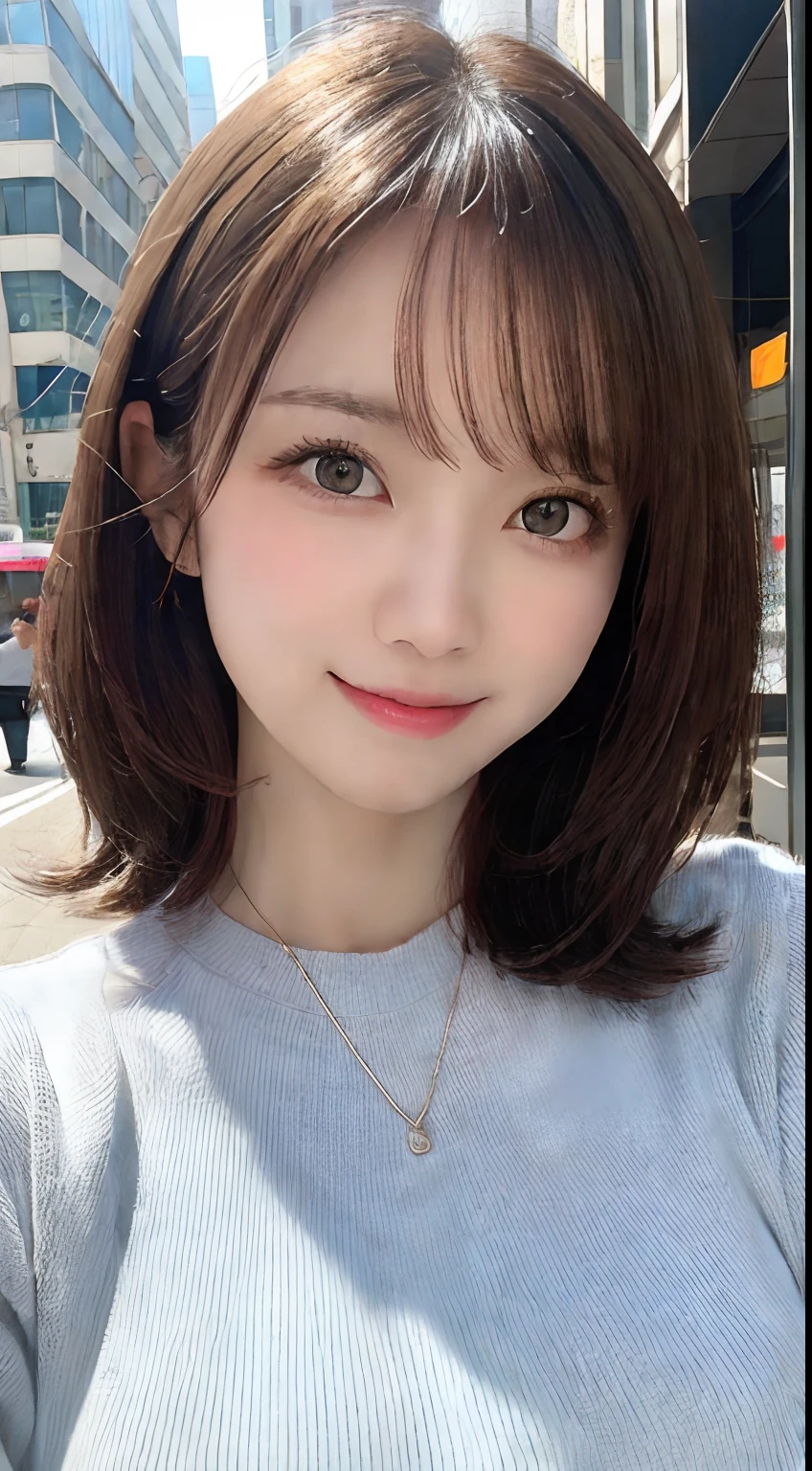 masutepiece, Best Quality, Illustration, Ultra-detailed, finely detail, hight resolution, 8K Wallpaper, Perfect dynamic composition, Beautiful detailed eyes, doress,Medium Hair, mid-chest, Natural Color Lip, Random and sexy poses,Smile,Aoyama Street Walk、20 years girl