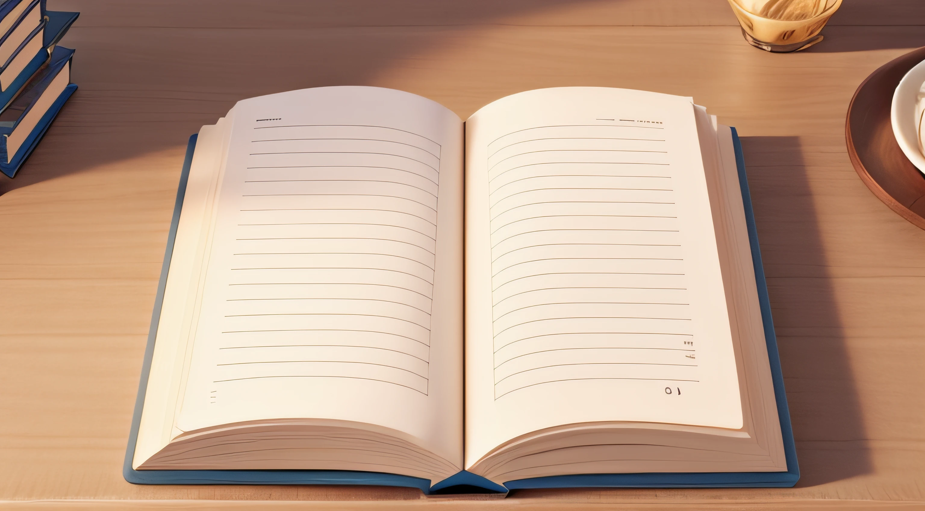 An open book on the table，down view
