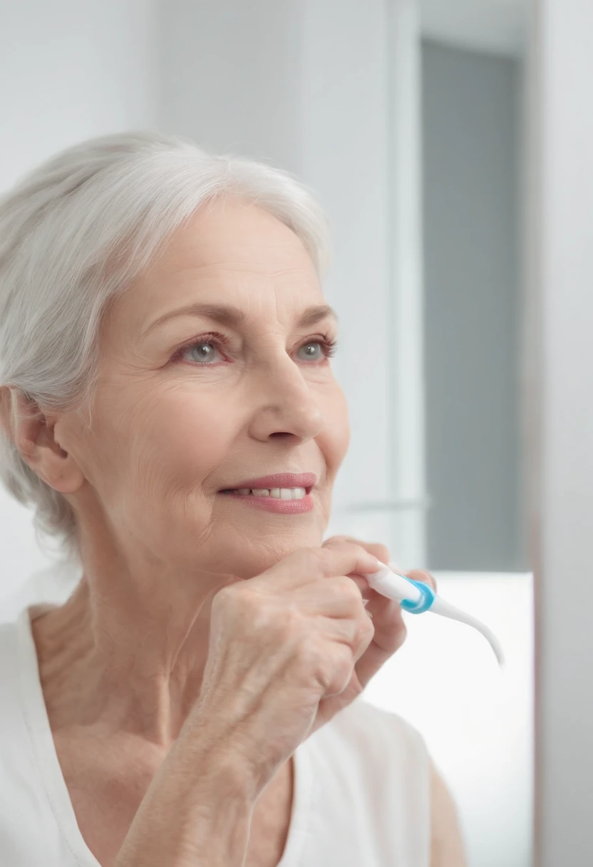 A sexy 70-year-old woman sucking white liquid penis on her face gray hair