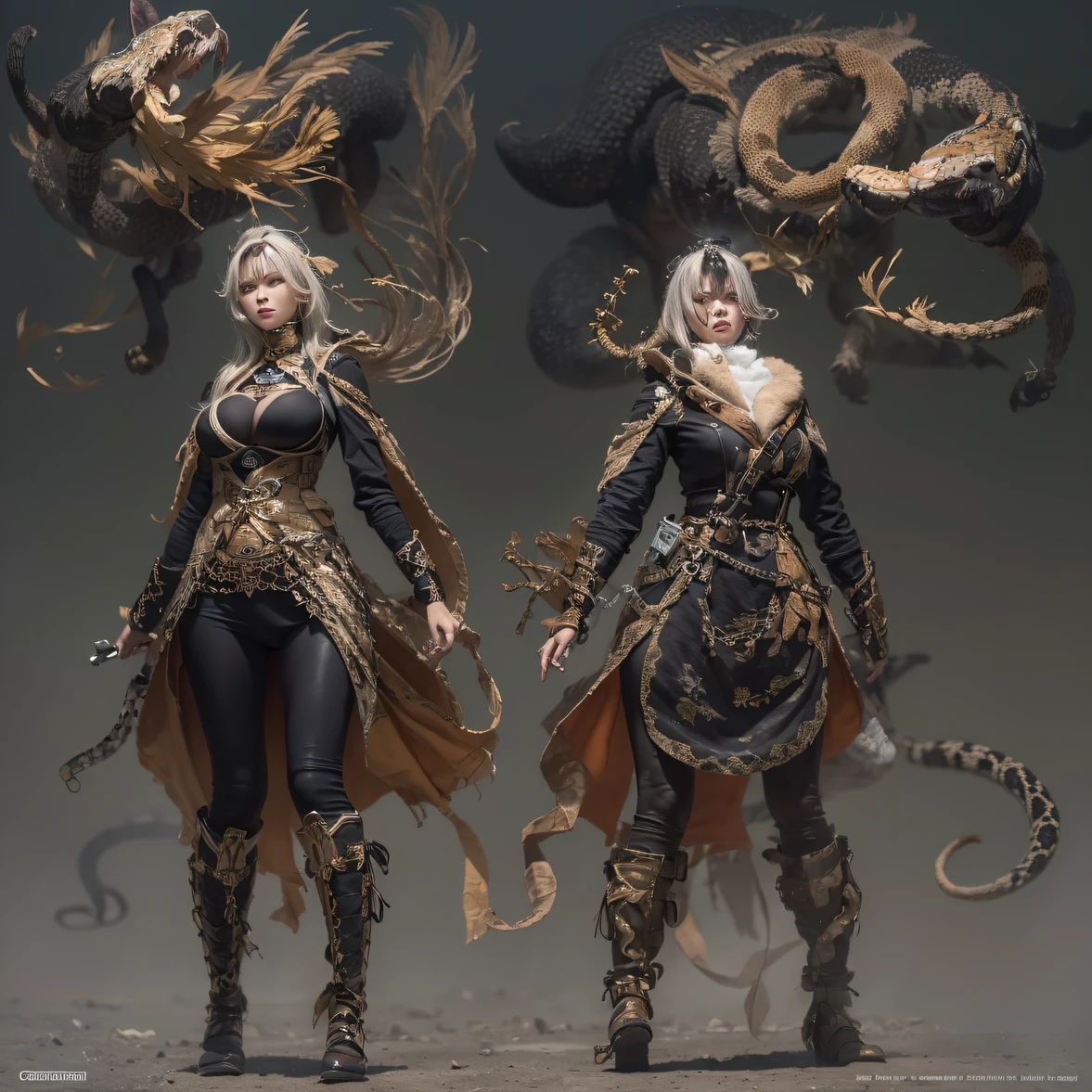 cinematic cgsociety,,combat scene、Chinese big breasts、Quaint、three kingdom、ember、100 people、Faraway view、intense battles、high detal、masuter piece、NSFW,Gold, black silk, silk long-sleeved gauze shirt,Quick-dry vest,Linen sweater,Python cloak